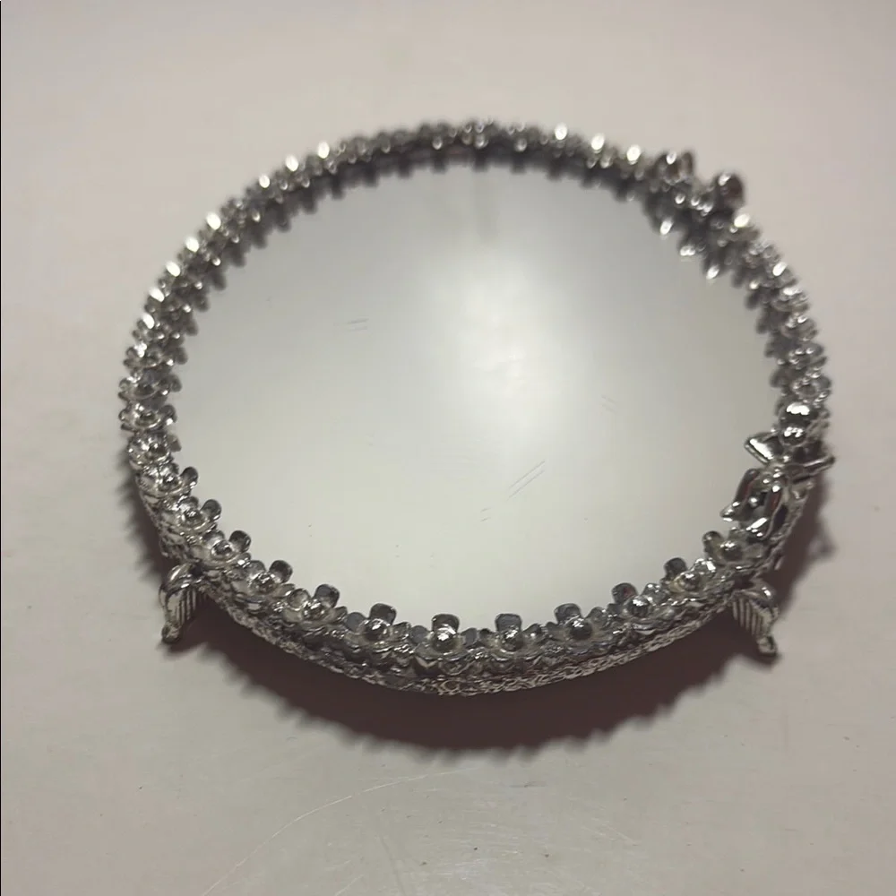 Elegant Silver Vanity Oval Mirror Tray with Cherobs